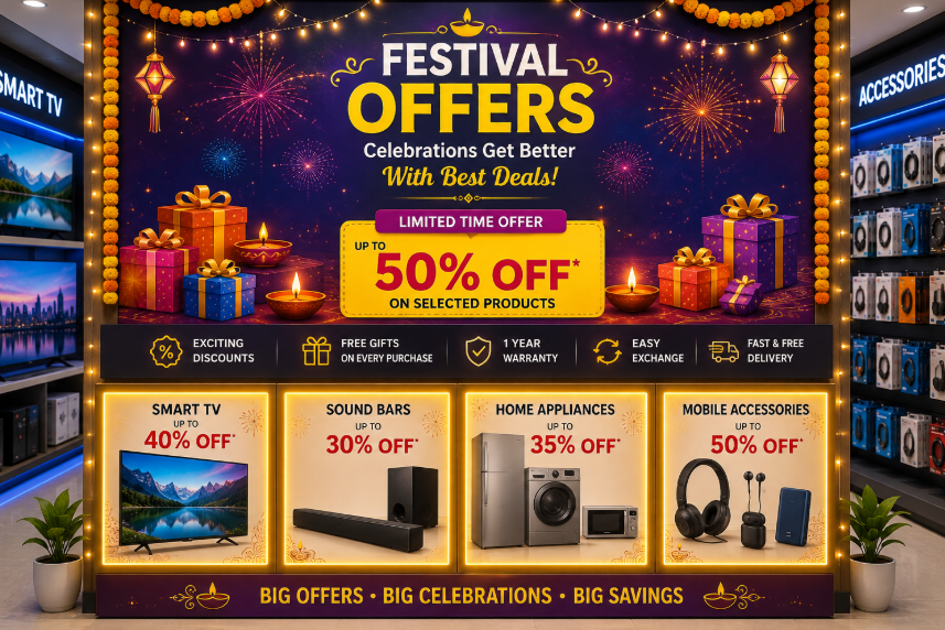 Festival offer display with special deals and discounts at Novelty Telecom
